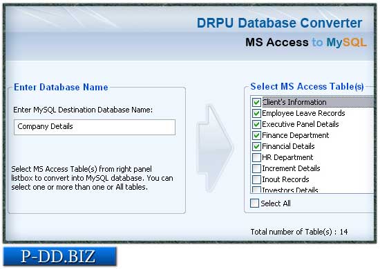 Screenshot of MS Access to MySQL Db Converter