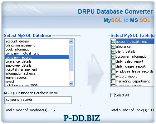 Screenshot of MySQL DB To MS SQL Migrator
