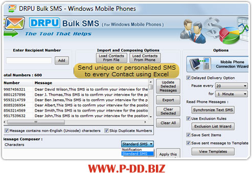 Bulk SMS software for Windows based mobile phones
